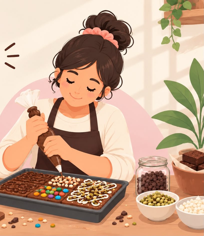 Home bakers in Trivandrum preparing homemade brownies with delicious chocolate toppings at BakieTales.